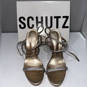Schutz Gold/Bling Strappy Heels